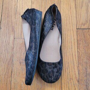 FS NY 8 Italy Animal Leopard‎ Print Flats Shoes Wedge Black Gold Metallic